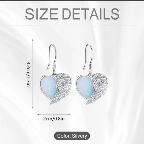 Opal Heart winged earrings - Picture 3 of 4